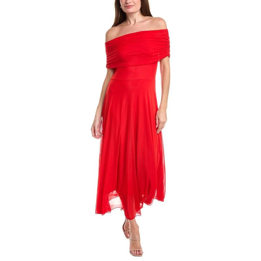Ipponelli Womens Solid Off-Shoulder Maxi Dress, Red